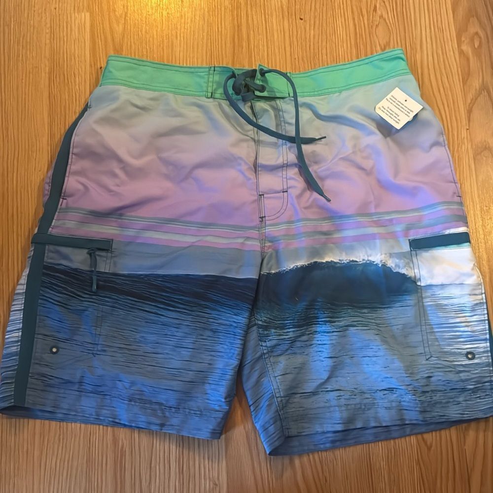 Wave Zone sunset graphic WZ Cargo Trunk- swim/board short. New, with tag.